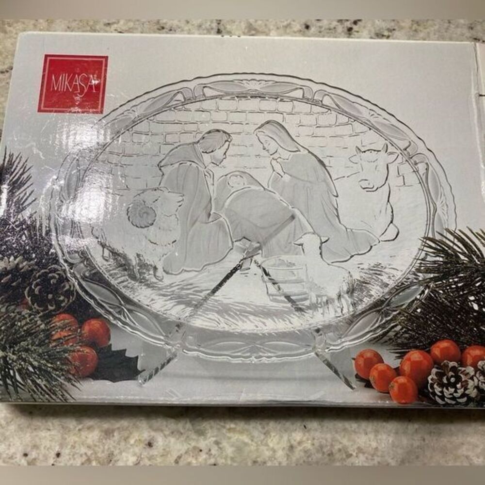 Nativity Etched Glass Plaque Christmas 9.5" Mikasa Original‎ Box